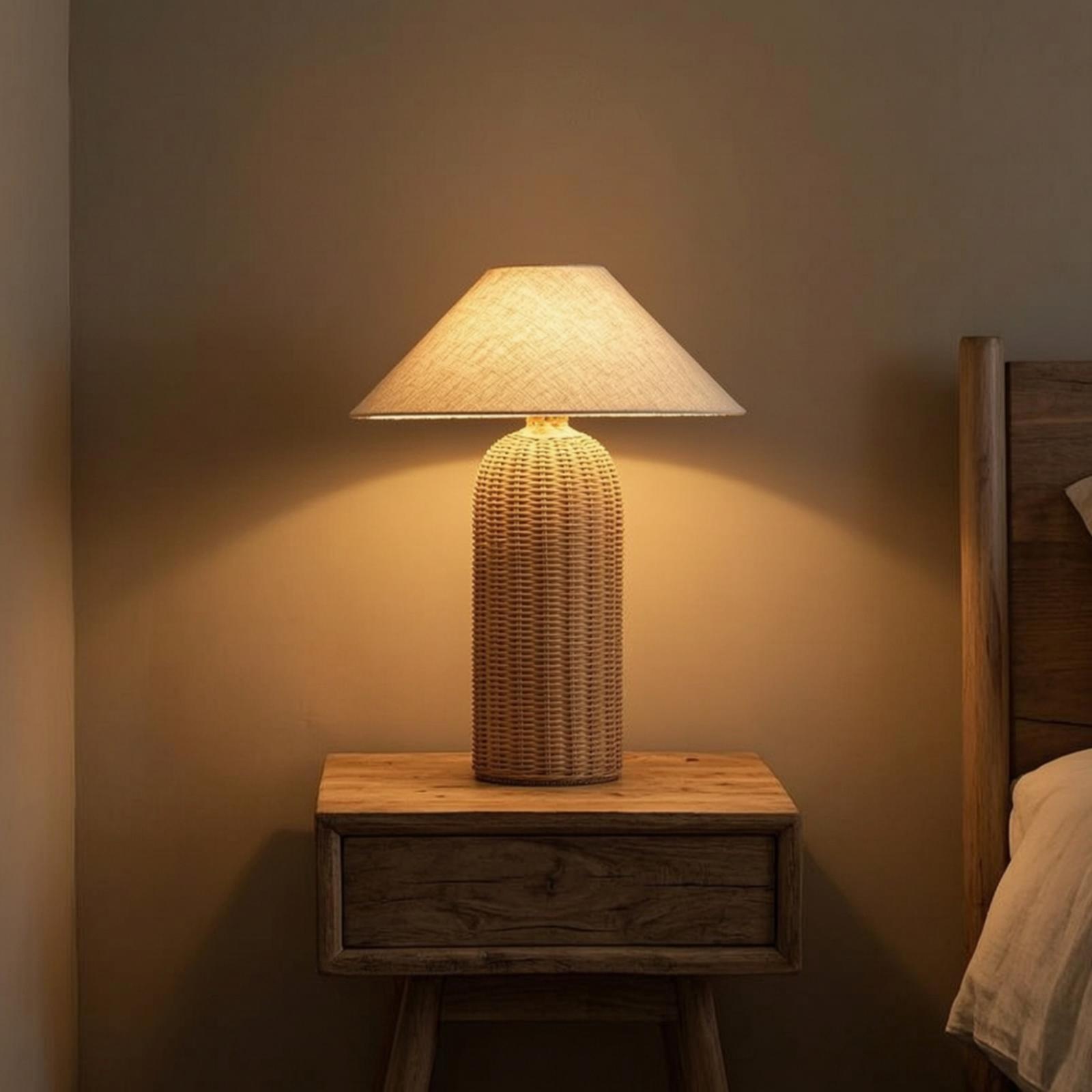 Bedside Lamp Rattan Base Fabri - đánh giá và giá Desk Lamp