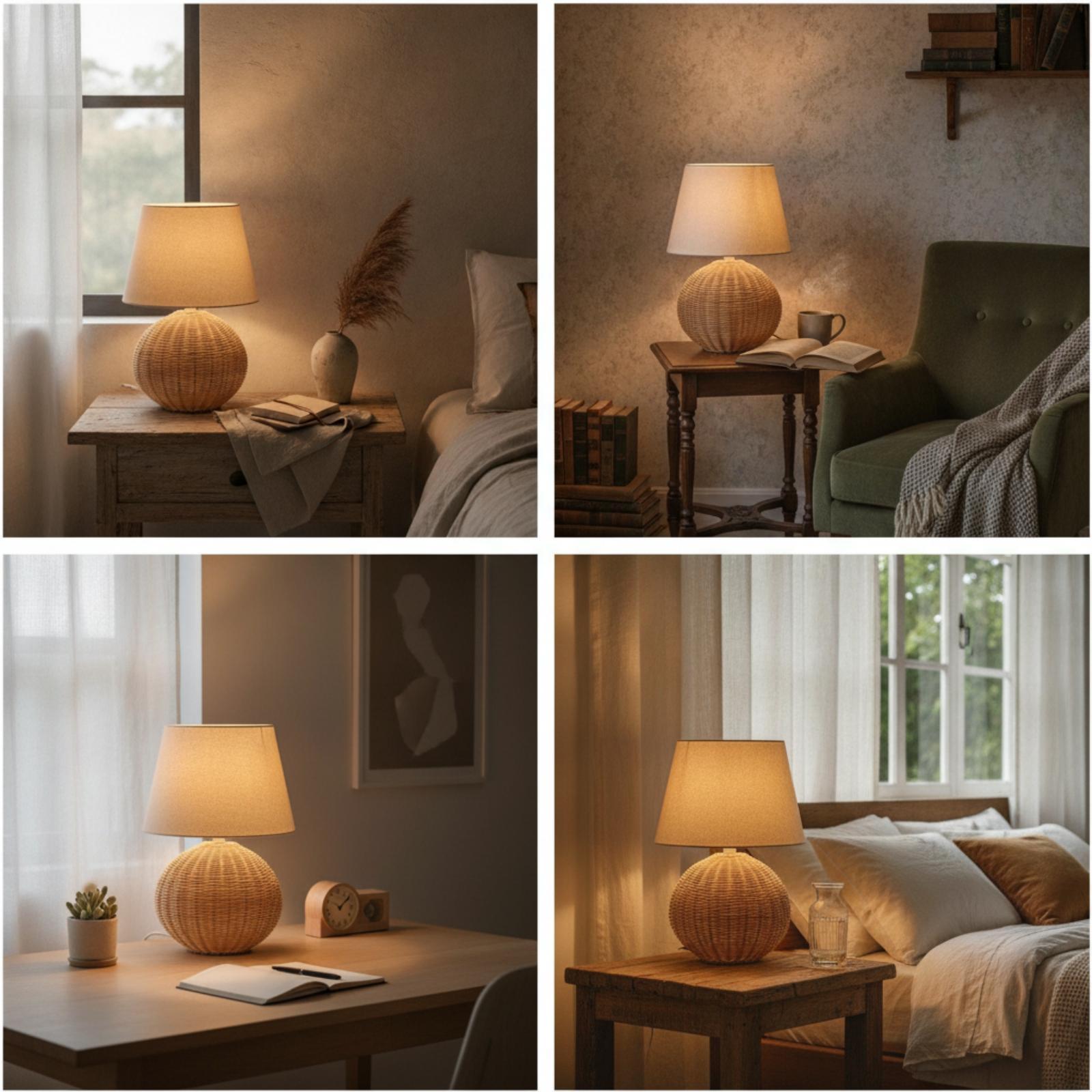 Bedside Lamp Rattan Base Fabri - đánh giá và giá Desk Lamp