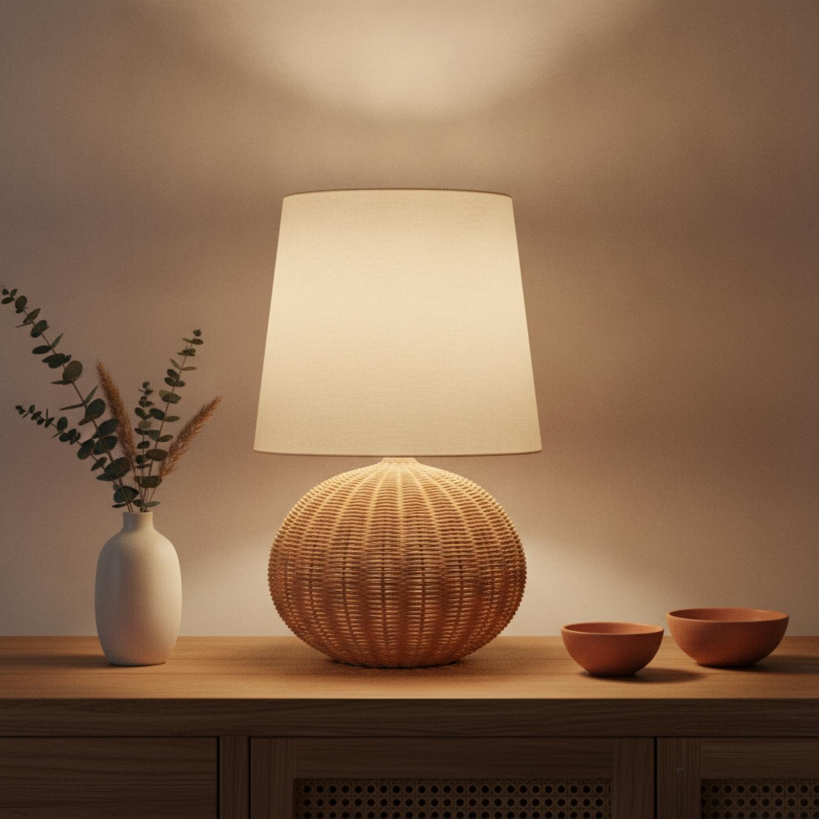 Bedside Lamp Rattan Base Fabri - đánh giá và giá Desk Lamp