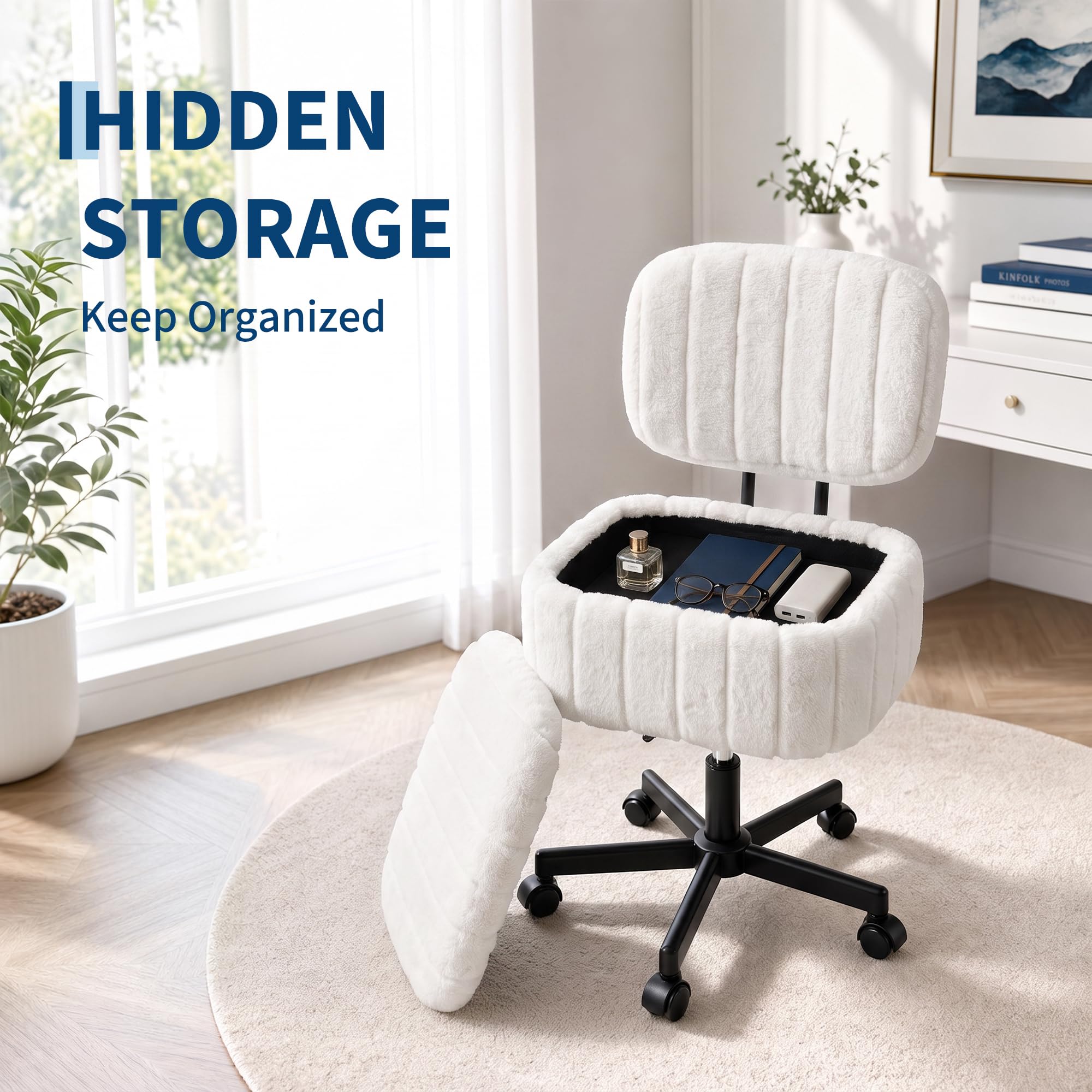 Vanity Chair with Storage, Fau - đánh giá và giá Office Stool